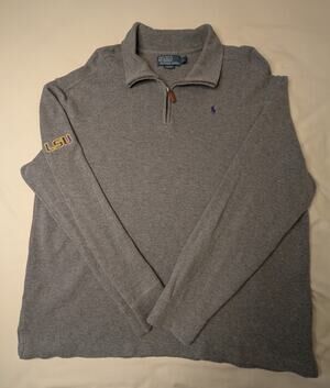 Polo Ralph Lauren LSU Tigers 1/4 Zip Pullover Sweater Mens XL Gray Estate Rib
